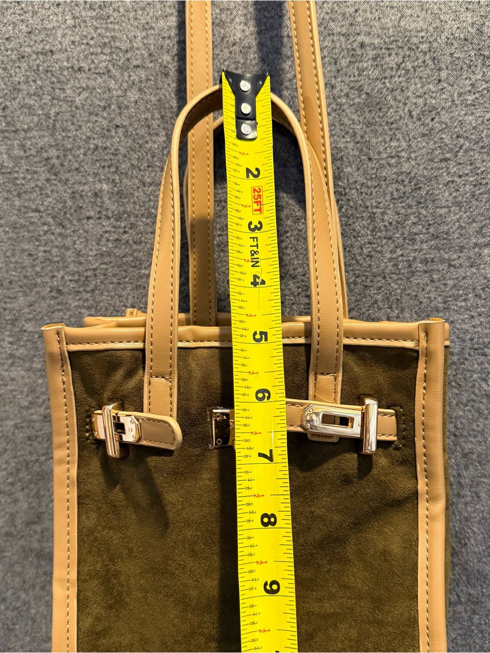 NWT Remi and Reid Green/Tan Faux Suede and Faux Leather Mini Tote and Crossbody - Picture 16 of 16